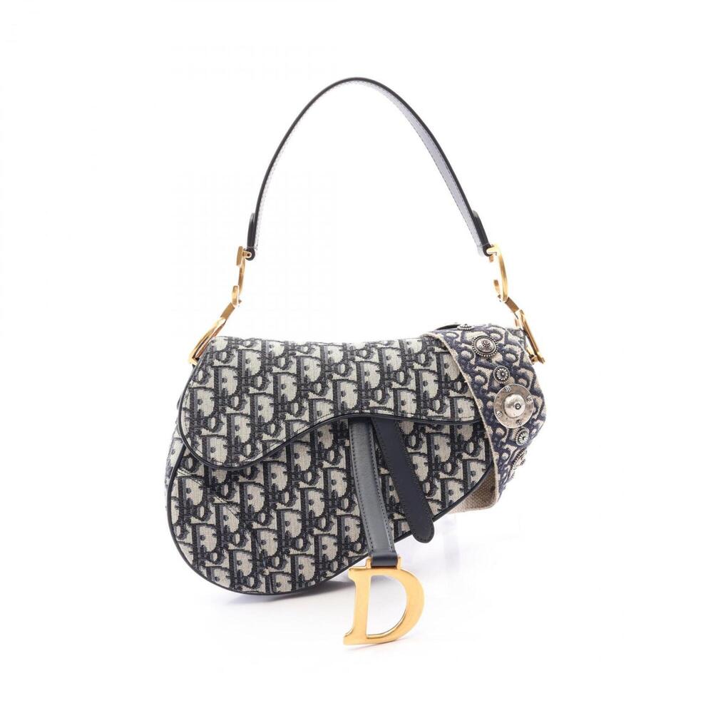 Christian Dior Dior Saddle Bag Oblique 2-Way Handbag, Canvas and Leather, Wom...
